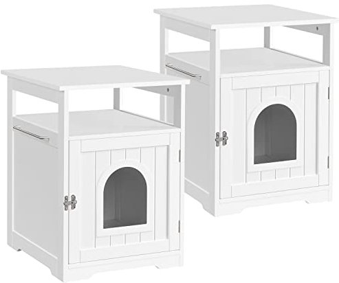 Yaheetech Set di 2 Casette per Gatti Cuccia in Legno Mobiletto Lettiera per Animali Domestici Armadietto Legno Bianco