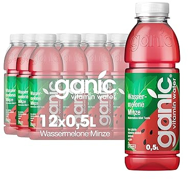 ganic Vitaminwasser Wassermelone Minze - 12x0,5l PET-Flaschen, vegan | Erfrischendes Wasser mit süßer Melone und frischer Minze, zugesetzte Vitamine, kalorienarm und vegan, ohne Zuckerzusatz