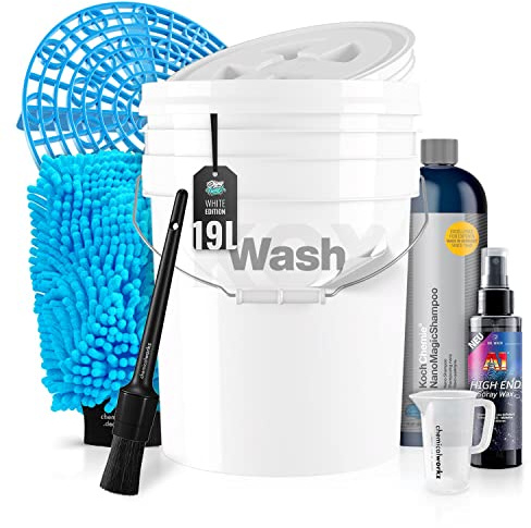 Auto Wascheimer Set: Waschset (5GAL) inkl. Schmutzsieb & Deckel für die Auto Handwäsche - Koch Chemie Nano Magic Shampoo, Lackversiegelung & Waschhandschuh - waschen, reinigen, pflegen | 9-teilig