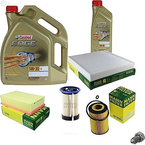 Inspektionspaket 6L 5W-30 für A3 Cabriolet Limousine Sportback Ateca SC ST | Motoröl EDGE 5W-30 LL Ölfilter Luftfilter Innenraumfilter Kraftstofffilter Ablassschraube