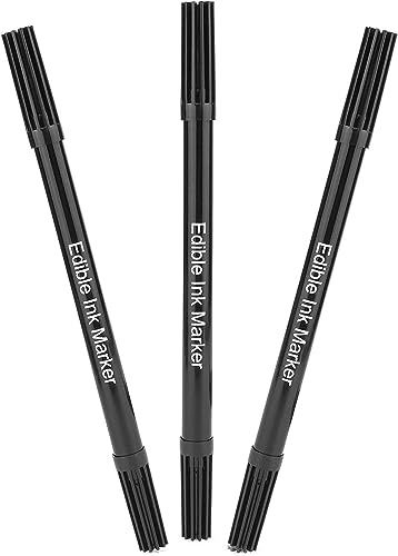 Food Coloring Markers, Double Tips Black Pens with Fine & Thick Tip, Edible Gourmet Writer Grade Decorator for Decorating Cookies, Desserts, Easter Eggs Writing, 3 PCS