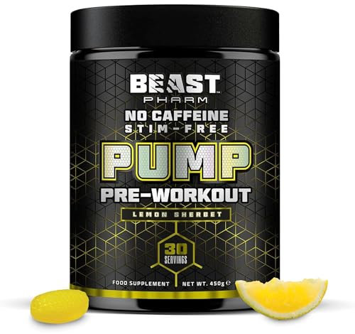 Beast Pump Non Stim Pre Workout Powder with L Citrulline - 30 Servings - Stim Free Zero Caffeine - Energy & Performance Preworkout - Lemon Sherbet