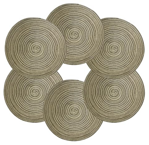 6Set Gewebte Tischsets Hitzebeständige rutschfest Rund37*37 cm(Gelbbraun) | Reinigbar, rutschfeste und hitzebeständige,Schreibtisch schützen und dekorieren