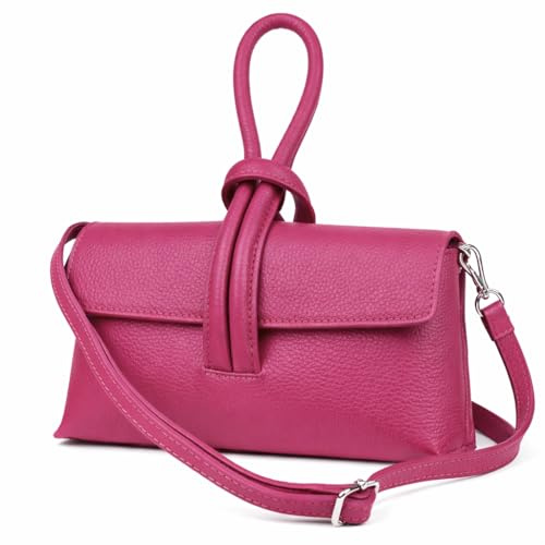 LeahWard Women’s Genuine Leather Crossbody Bag, Loop Knot Handle Clutch, Small Designer Style Shoulder Handbag with Strap | Premium Leather