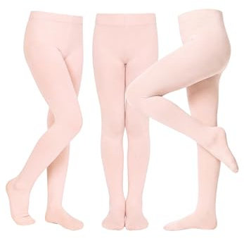 Zando 3 Pairs Pink Ballet Tights for Girls 6-8 Years - Pink Girls Tights 7-8 Ultra Stretchy Soft Footed Tight for Dance Daily Uniform Halloween Christmas 6-8 Years