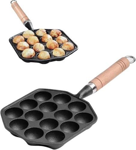 Topyond Cast Iron Takoyaki Pan - 14 Holes Octopus Ball Grill, Excellent Heat Conductivity, Multifunctional Pancake Tray for Octopus Balls