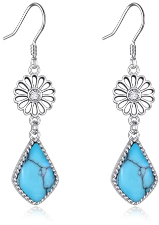 VONALA Türkis Daisy Ohrringe - 925 Sterling Silber, Hängend mit Teardrop Haken für Damen - Western Schmuck