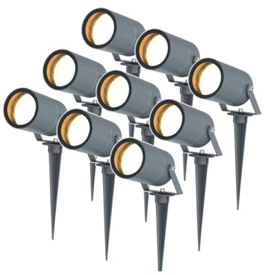 HOFTRONIC 9er Set Spikey LED Gartenstrahler Aluminium - IP65 Wasserdicht - GU10 Fassung - Dimmbar - Erdspießstrahler Anthrazit (RAL7016)