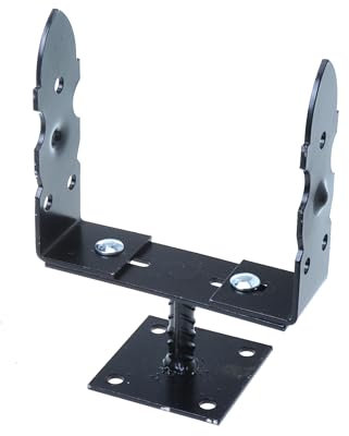 Aqbau® Pfostenträger mit Schraubplatte, U Pfostenträger verstellbar 0-200mm Stahl Pulverbeschichtet Schwarz Retro für Holzpfosten Aufschraubhülse Pfostenanker U-Form