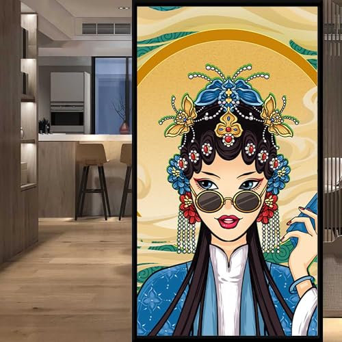 XQKXHZ Fensterfolie Sichtschutzfolie Chinese Style Muster Dekorfolie Selbstklebend Milchglasfolie Blickdicht Statisch Haftend Fensterfolie Für Schlafzimmer Badezimmer Küche Büro,U,40x120cm