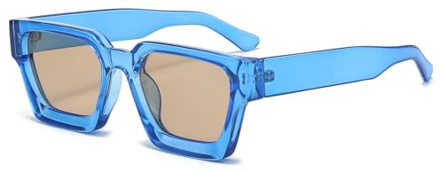 RUNHUIS Retro Dicke rechteckige Sonnenbrille für Damen Herren Vintage Klassisch Großer quadratischer Rahmen Chunky Brillen