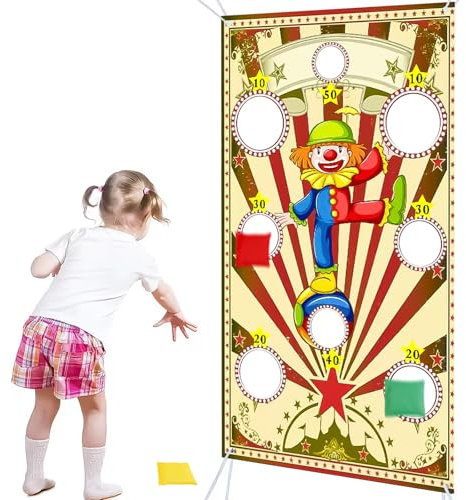 BannièRe DéCorative de Cirque de Jeu de Lancer de Carnaval, Jeux de Plein Air de Jeu de Lancer de Carnaval pour Les Enfants, Fournitures de avec 4 Sacs de Haricots (30 * 53in)