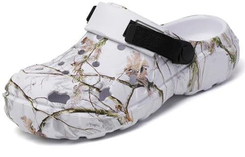 FRTUBOP Zuecos deportivos para hombre, sandalias deportivas al aire libre, zapatos de playa, para interiores y exteriores, Blanco, 45 EU