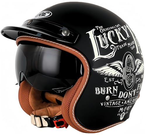 Jethelme 3/4 Halber Motorradhelm, Retro-Motorradhelm, DOT/ECE-Zugelassener Retro-Jet-Helm Für Damen Und Herren, Moped, Motorrad, Helikopter
