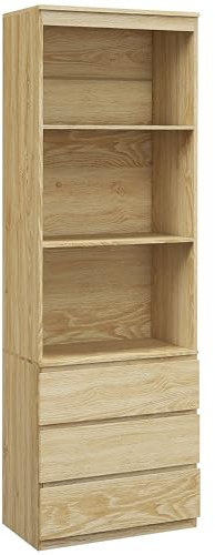 HOMCOM 180cm Tall Bookcase with Storage, Free Standing Bookshelf with 3 Shelves and 3 Drawers, Display Cabinet for Living Room, Home Office, Bedroom, Oak Wood Effect
