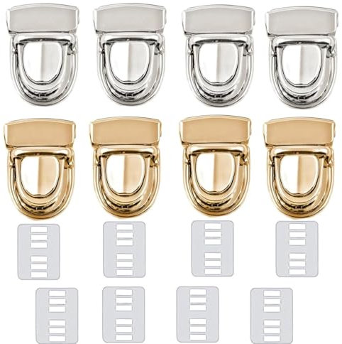 JJiaoLinin Verschluss Schloss für Tasche,8 Stück Geldbörse Push Lock Set Steckschloss für Taschen Drehverschlüsse Für Handtaschen für Tasche Portemonnaie Geldbörse Ledertasche DIY,Gold und Silber