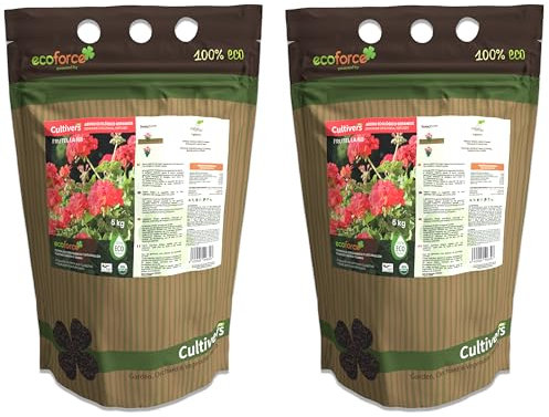 CULTIVERS Abono Geranios y Plantas con Flor 2x 5kg Ecológico. Fertilizante Bio Potencia la Floración y Aroma de Las Flores. Origen 100% orgánico y Vegano