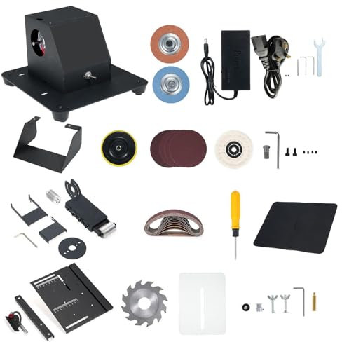 Dual Wheel Sander Sanding Disc Polisher Belt Sander Mini Table Saw Multifunctional Bench Grinder Sander Buffing Machine Metal Polishing Woodworking Tool 250W 6000RPM 7 Speed Adjustable