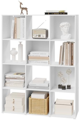 eSituro Bücherregal mit 12 Fächern, freistehendes Würfelregal, Raumteiler Regal offen, Standregal modern, für Wohnzimmer, Kinderzimmer, Büro, Schlafzimmer, 91x120x29 cm, weiß