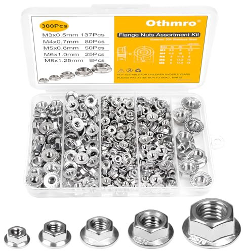 300 Pcs Stainless Steel Serrated Flange Hex Nuts - M3 M4 M5 M6 M8 Lock Nuts, Metric Fully Threaded Replacement Hexagon