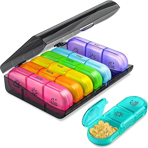 Tablettenbox 7 Tage 3 Fächer, Pillendose Pillendose Morgens Mittags Abends 21 Fächer Pillenbox Medikamentendosierer, Tablettendose Wochenbox Supplement Box Organizer - Schwarz