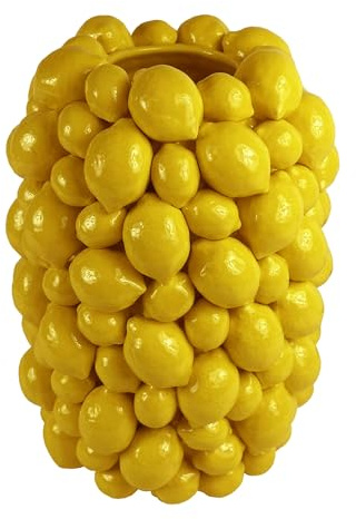 degawo Steingut Vase mit Zitronen – Gelbe dekorative Blumenvase 19×19×26 cm – Mediterrane Küchendeko & Wohnaccessoire – Moderne Vase für Blumen, Trockenblumen & Sommerdeko