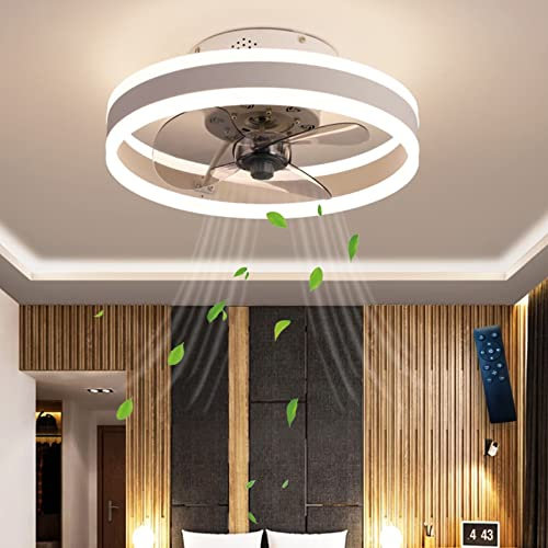 Moderno ventilatore da soffitto a LED da 50 cm, con telecomando, 6 velocità, lame reversibili, funzione timer dimmerabile, silenzioso ed elegante, ventilatore bianco