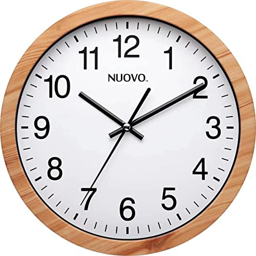 NUOVO 14 Wood Grain Round Wall Clock Silent and Not Tickling Vintage Wall Clock for Living Room Bedroom Kitchen (35cm / 14)
