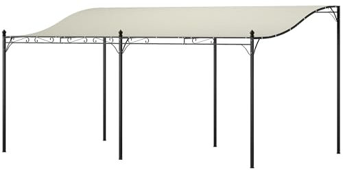 Outsunny Anbaupavillon Pergola mit Dach, Wasserabweisend Pavillon Vordach, freistehend Gartenpavillon Terrassenpavillon Überdachung Sonnenschutz für Terrasse Garten ca. 3x5x2,5 m Cremeweiß