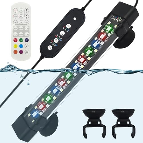LEKEFETO Submersible Aquarium LED Beleuchtung: 24/7 Mode Vollspektrum Aquarium Lampe mit Einstellbare Timer, Aquarium Beleuchtung, 10 Helligkeitsstufen Dimmba, für Süßwasser Aquarien -8W, 20cm