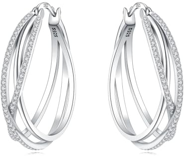 CYMYSS Örhängen Silver 925 Creoler Silver 925 Silver Örhängen Dam 925 Små Creoler Silver 925 Sterling Silver Örhängen Hoop Earrings Earrings For Women (Stora stickade örhängen)