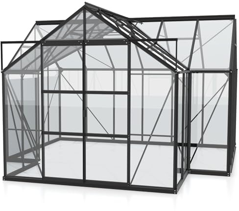 Vitavia Gewächshaus Sirius | 13 m² | 3 mm ESG | schwarz pulverbeschichtet | Inkl. Stahlfundament & 3 Regenfallrohre | 4 Dachfenster & Doppelschiebetür | Stilvolle Orangerie