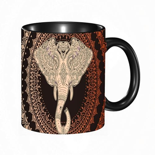 HRRASFAZF Tasse à Café | Tasse Céramique Fine | Cadeau Original | 330ml | Mug avec Anse | Cadeau Original pour Homme et Femme | Éléphant indien graphique vintage.