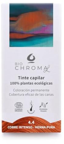 Tinte Vegetal Ecológico | Coloración Permanente para el pelo | 4.4 - Cobre Intenso - Henna pura | Sin Amoníaco, sólo plantas naturales.
