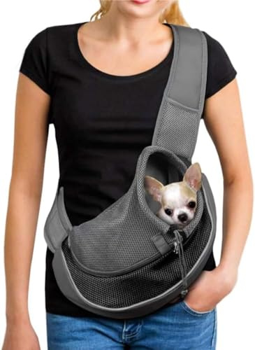 XGOPTS Hundetragetasche Verstellbar Tragetasche Hund bis 5 kg Atmungsaktiv Tragetuch Hund Outdoor Hundetasche für Kleine Hunde Katzen Schwarz
