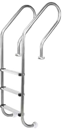 Swimming Pool Ladder,2/3 Steps Swimming Pool Step with Extended Curved Armrest, Stainless Steel Step for Ground Pools(Drilling,3-Steps1.2mm)