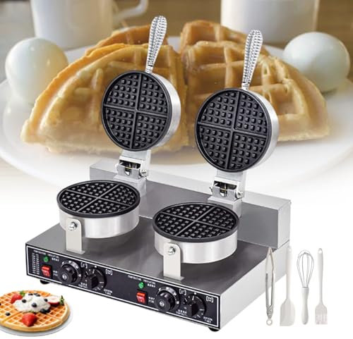 pealiritansemen Piastra per Waffle Professionale da 1200 W, Doppia Piastra Riscaldata Profonda, Controllo della Temperatura Regolabile, Piastra per Waffle con Rivestimento Antiaderente, per Snack Bar
