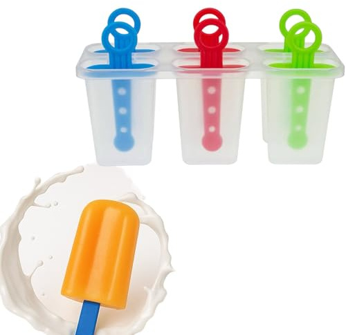 Stampi per Ghiaccioli 6 Cavità, Formine per Ghiaccioli, Gelati, in Plastica Sicura per Uso Alimentare, Forme per Gelato a Stecco Fatto in Casa per Bambini ed Adulti, Stampo Stampini Fai da Te (31959)