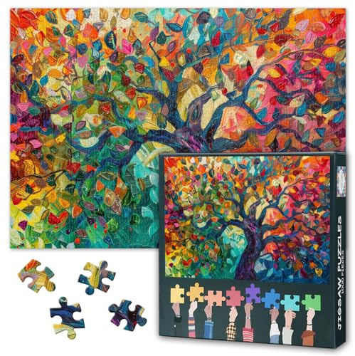 1000 Teile Puzzle Abstrakte Kunst Farbenfroher Walnussbaum Lebendiges Design mit Bunten Blättern & Botanischem Puzzle Kunstvolle Wanddekoration für Erwachsene Entspannungspuzzle Naturmotiv Zuhause