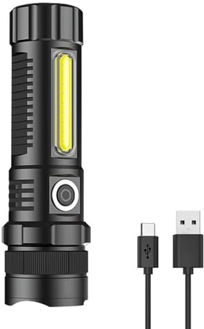 Linterna de camping recargable - Linterna LED COB de 1200 lm con base magnética, enfoque telescópico, alcance de 500 m, impermeabilidad IPX4, carga USB-C, batería de 5000 mAh, aleación de aluminio, 4
