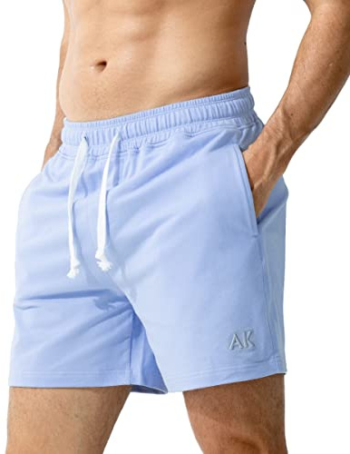 Casey Kevin Herr Gym Shorts Bomull med Fickor Dragkedja Löpning Kortbyxor Sommar Sport Löpning Gym Vandring Sommar Bodybuilding Shorts Basket Tennis Fotboll Volleyboll Shortpad, E7-Himmelsblå, L