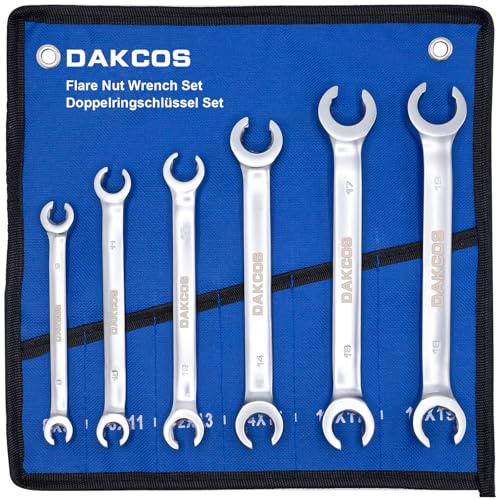 DAKCOS Juego de 6 Llaves Tubo para Frenos Dobles Abiertas de Anillo y Especiales en Acero, 8 x 9mm, 10 x 11mm, 12 x 13mm, 14 x 15mm, 16 x 17mm, 18 x 19mm