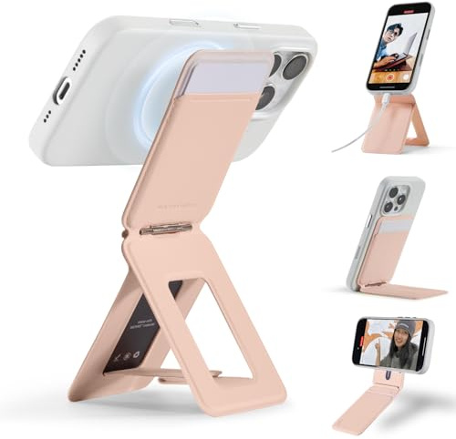 MOFT Phone Tripod Wallet for iPhone, Mulit-Angles, Lightweight & Portable Phone Stand, MOVAS Vegan Leather Magnetic Wallet, Strong Magnets, NFC Card Holder,Travel Essential, Peach pink(With Card Slot)