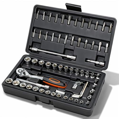 Steckschlüsselsatz, COMOWARE 69-teiliger Ratschenkasten Klein 1/4 Drehmomentschlüssel mit 72 Zähne CRV-Stahl Nusskasten Bohrer Set Torx Schlitz Phillips Fahrrad Werkzeug Motorrad Zubehör