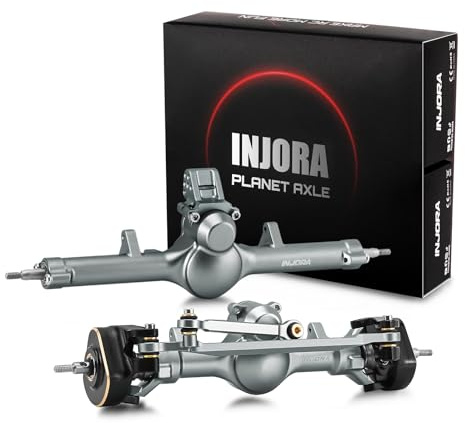 INJORA +4mm Planet Front Rear Axles with Double Joint Shafts & Brass Steering Knuckles for 1/24 Axial SCX24 Upgrade(Titanium)