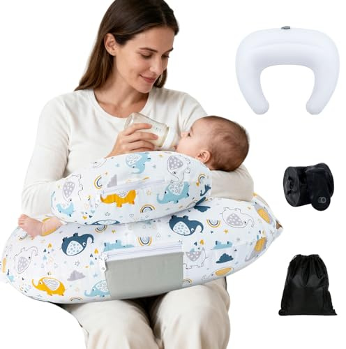 KAKIBLIN Nursing Pillow, Inflatable Breastfeeding Pillows, Hands-Free Feeding Pillow for Back Pain Relief with Waist Strap, Travel Nursing Pillow, Breastfeeding Bottle Support for Baby Girl Boy