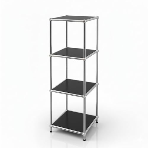 KARAT Metallregal Schwarz – 4-stöckiges Regal mit offenen Ablagen (B30×T30×H95 cm) – Verchromtes Stahlgestell & Matte Pulverbeschichtung – Modern & platzsparend - Concept Epure MK-005