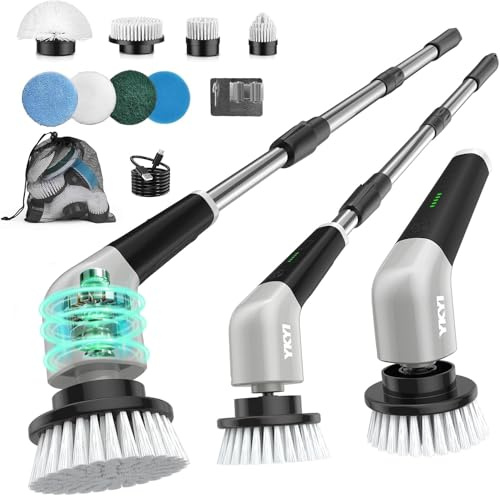 YKYI Elektrischer Reinigungsbürste,Spin Scrubber mit 8 Austauschbaren Bürstenköpfen,IPX7 wasserdichter,Schrubber für Badezimmer,Boden,Küche