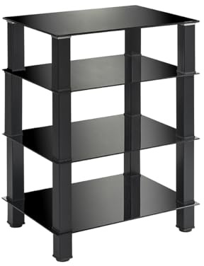 MMT HiFi Rack AV Shelf 4-Tiers Glass TV Stand Hi-Fi with Tempered Glass