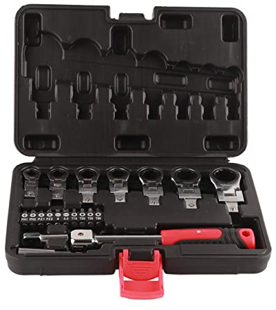 Juego de 20 llaves de trinquete, kit de llaves de trinquete intercambiables con cabezal flexible giratorio de 180 grados, juego de puntas de destornillador para reparación de
